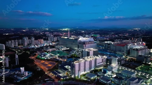 Aerial View of Icheon, Hynix Semiconductor Factory, night
