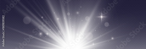 White light glare of light with sparks. On a transparent background.