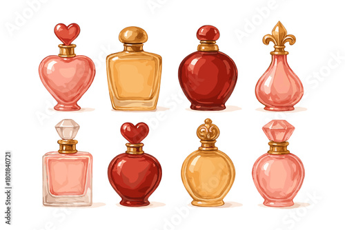 Heart arrow icon set. Heart arrow vector set. Collection of stylized hearts pierced with arrows in red, pink and gold. Design for card, invitation, banner, sticker. Valentine day.