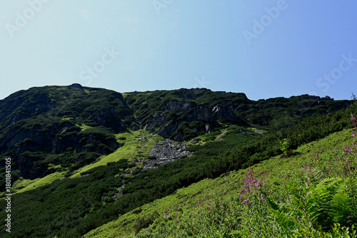 Fototapeta Naklejka Na Ścianę i Meble -  Tatra Mountains in Poland, Tatra National Park. The area around the Black Pond (polish:Czarny Staw Gasiennicowy). A close-up of the mountains trekking trails and moutains geology.