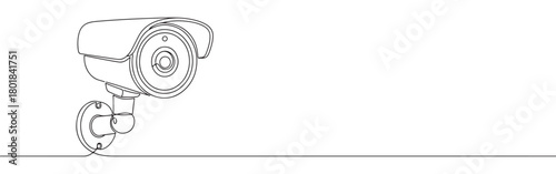Continuous one line drawing of a CCTV security camera. Concept of surveillance, safety, and technology