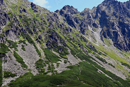 Fototapeta Naklejka Na Ścianę i Meble -  Tatra Mountains in Poland, Tatra National Park. The area around the Black Pond (polish:Czarny Staw Gasiennicowy). A close-up of the mountains trekking trails and moutains geology.