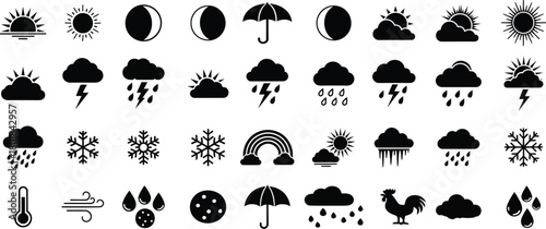 Collection of weather icons representing diverse meteorological phenomena and natural elements