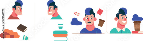 Character Sorting Chaos Messy Room to Neat Split-Scene Flat Vector Illustration