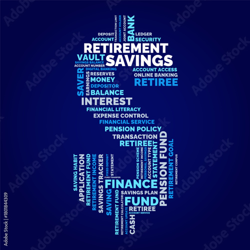 Retirement Savings Word Cloud Design, Retirement Savings Typography Design Concept