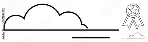 Cloud outline paired with a star-emblazoned badge ribbon, symbolizing achievement, growth, and innovation. Ideal for success, creativity, sustainability, environment, recognition digital storage