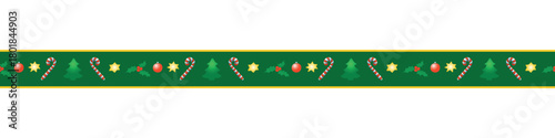 Edging, ribbon, border of colorful festive Christmas symbols in flat style. Vector seamless pattern, ornament, decorative element, decoration for New Year, xmas design