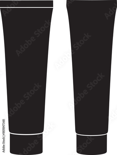 Two black silhouettes of cosmetic tubes silhouette