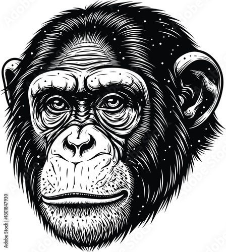 Detailed chimpanzee face illustration primate ape mammal wildlife art eps silhouette