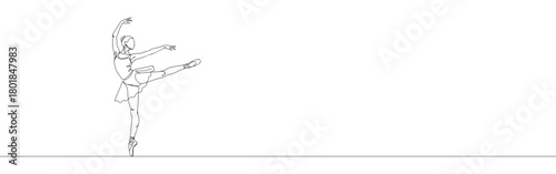 Continuous one line drawing of a graceful ballerina in an elegant pose. Concept of dance and performance