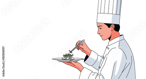 Dedicated chef delicately plating gourmet dish with microgreens for a fine dining experience that elevates the culinary arts and inspires taste