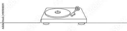 Continuous one line drawing of a vintage record player or turntable. Concept of music and retro technology