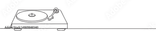 Continuous one line drawing of a vintage record player or turntable. Concept of music and retro technology
