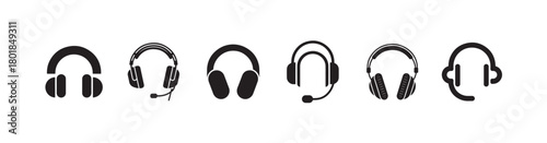 Headphone Vector Set Audio, Music & Listening Device Icons for Digital Interfaces
