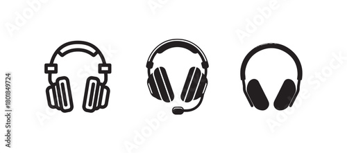 Headphone Vector Set, Modern Multimedia, Music App & UI Navigation Symbols in Clean Minimal Style