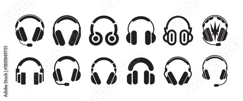 Headphone & Headset Icon Collection, Modern Audio, Music and Multimedia Vector Symbols
