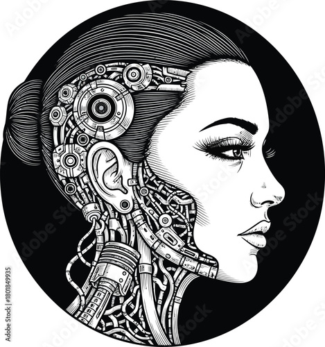 Cyborg woman illustration ai artificial intelligence robot portrait art eps silhouette