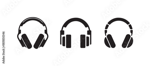 Headphone & Headset Icon Collection, Modern Audio, Music and Multimedia Vector Symbols
