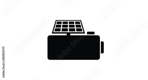 Simple black silhouette icon of a portable solar power generator with a solar panel on top