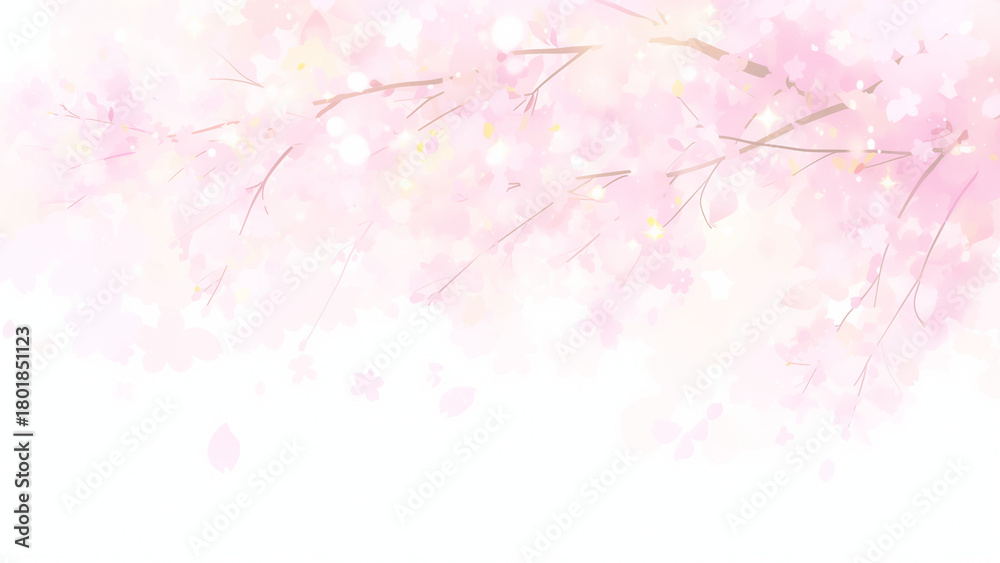 Fototapeta premium ふんわりとした水彩風の桜の背景イラスト