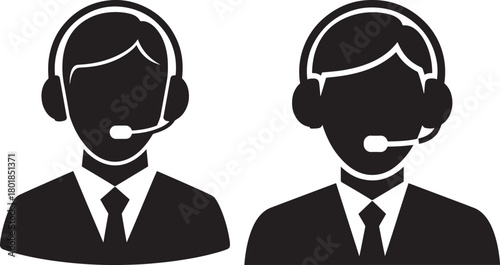 Two customer service agents wearing headsets silhouette