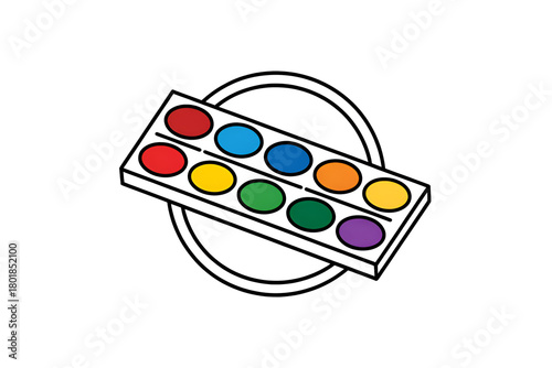 Watercolor paint palette with colorful paints isolated on transparent background