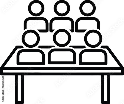 Meeting room icon conference table people group business team symbol line eps silhouette