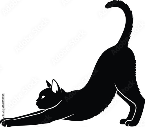 Black cat stretching vector illustration pet feline animal silhouette eps