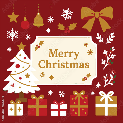 Merry Christmas Greeting Card | Holiday Illustration | Festive Tree & Gifts Vector Design