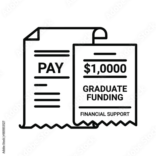 Graduate funding financial support payment document icon, symbolizing academic aid for university students.
