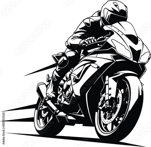 Motorcycle rider racing sportbike vector illustration black and white eps silhouette