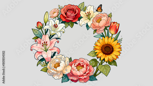 A collection of various flowers, with cartoon hand-drawn vector illustrations