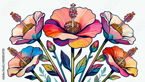 A collection of various flowers, with cartoon hand-drawn vector illustrations
