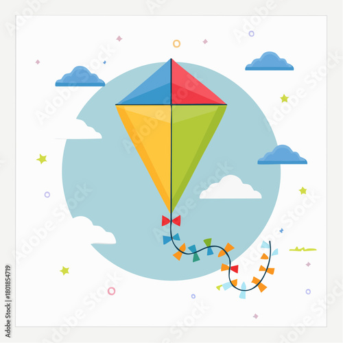 Colorful Diamond Kite with Decorative Tail and Bows.