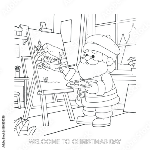 Christmas cartoon character painting outline drawing