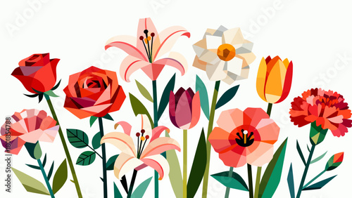 A collection of various flowers, with cartoon hand-drawn vector illustrations