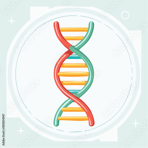 Colorful DNA Double Helix Strand Illustration with Genetic Information.