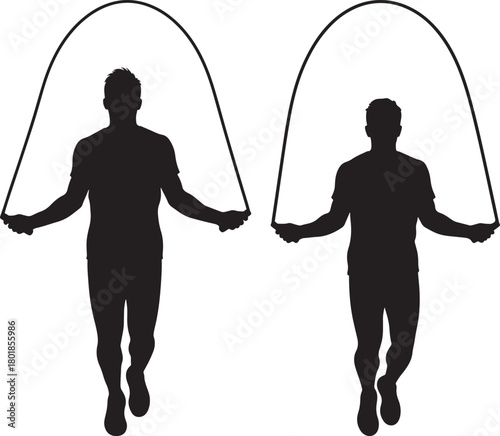 Two men jumping rope silhouette