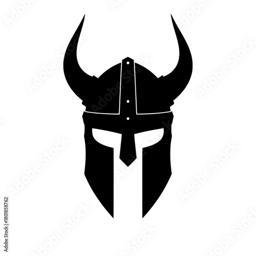 Bold Viking helmet silhouette, fierce warrior spirit, ideal for gaming logos design