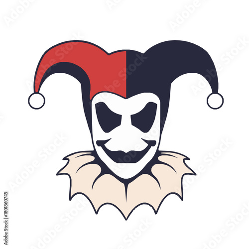 Creepy jester with sinister smile, perfect for Halloween or dark fantasy projects