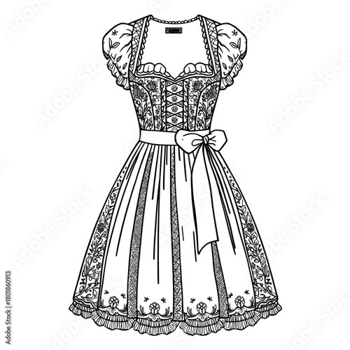 Elegant dirndl dress illustration for fashion design projects and cultural events