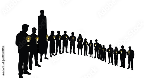 Diverse group of people holding glowing lightbulbs forming a rising graph symbolizing innovation and success