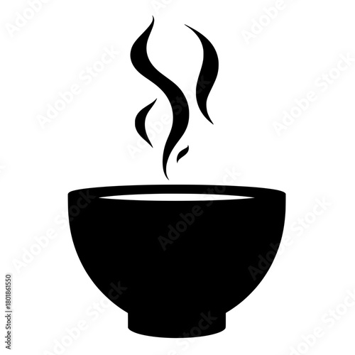 Hot bowl of soup or tea, steaming fresh, simple monochrome design element graphic