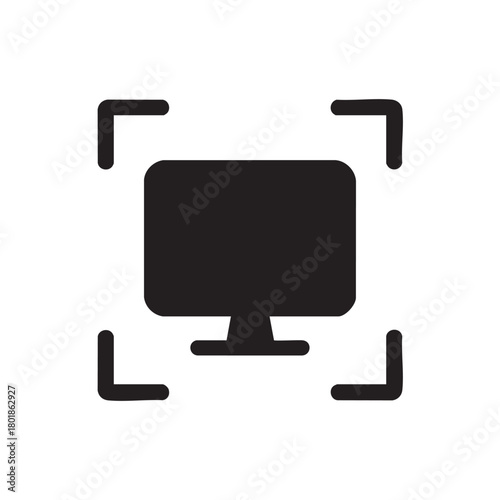 A simple black and white graphic displays a monitor enclosed within a focus or targeting square frame