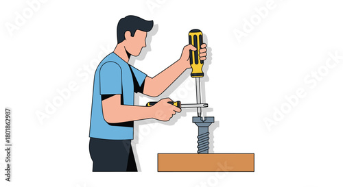 Skilled craftsman intently working on a screw with a screwdriver, symbolizing DIY and repair projects