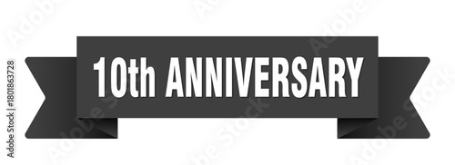10th anniversary ribbon isolated on transparent background. 10th anniversary ribbon