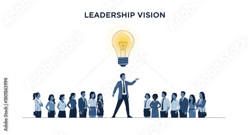 Charismatic leader with a bright idea inspires a diverse team with a glowing lightbulb overhead