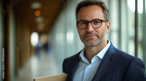 Business Executive Smiling in Modern Office Environment