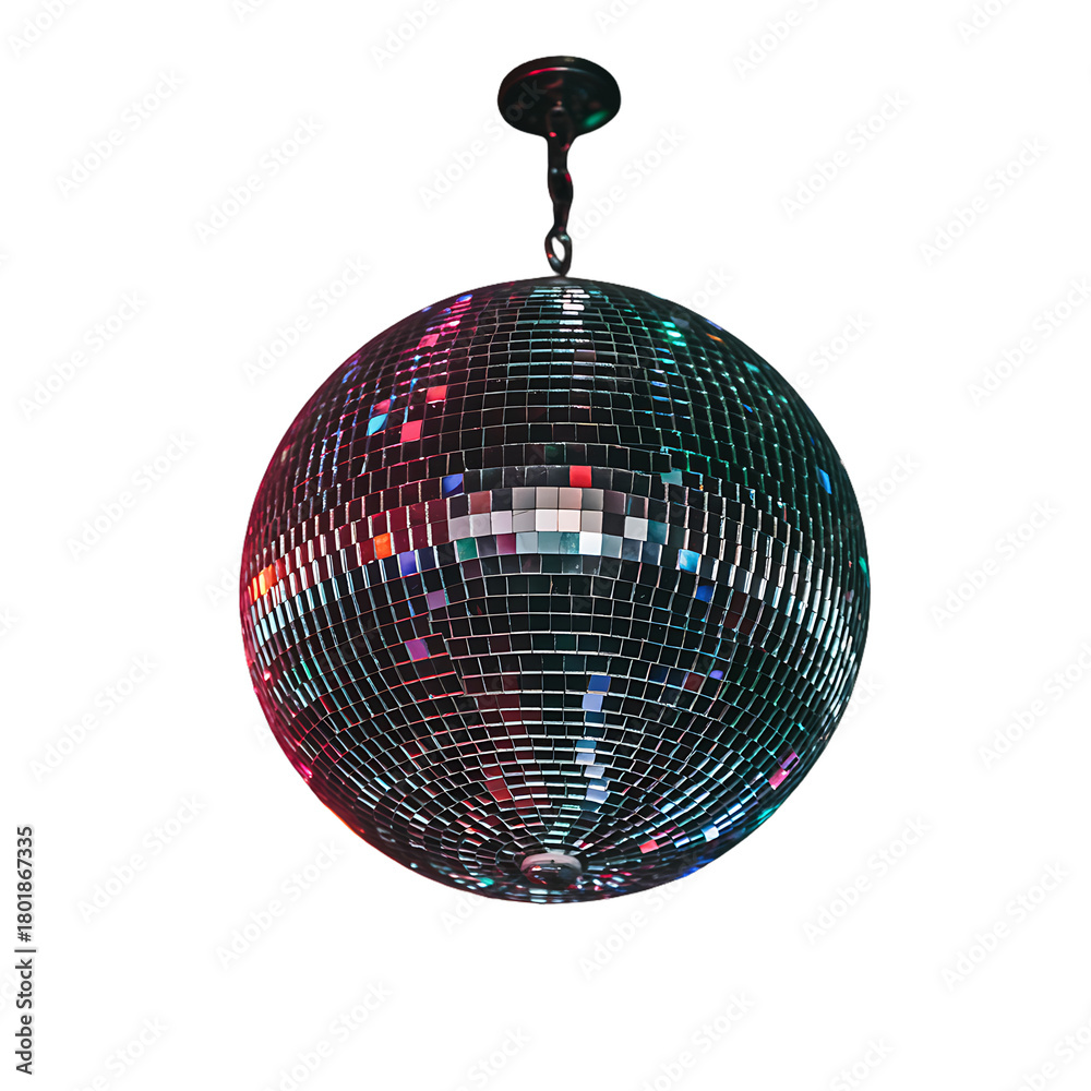 Obraz premium Sparkling disco ball hanging from the ceiling with a black background