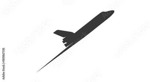 Silhouette of a space shuttle launching into the sky with a dramatic upward trajectory against a white background